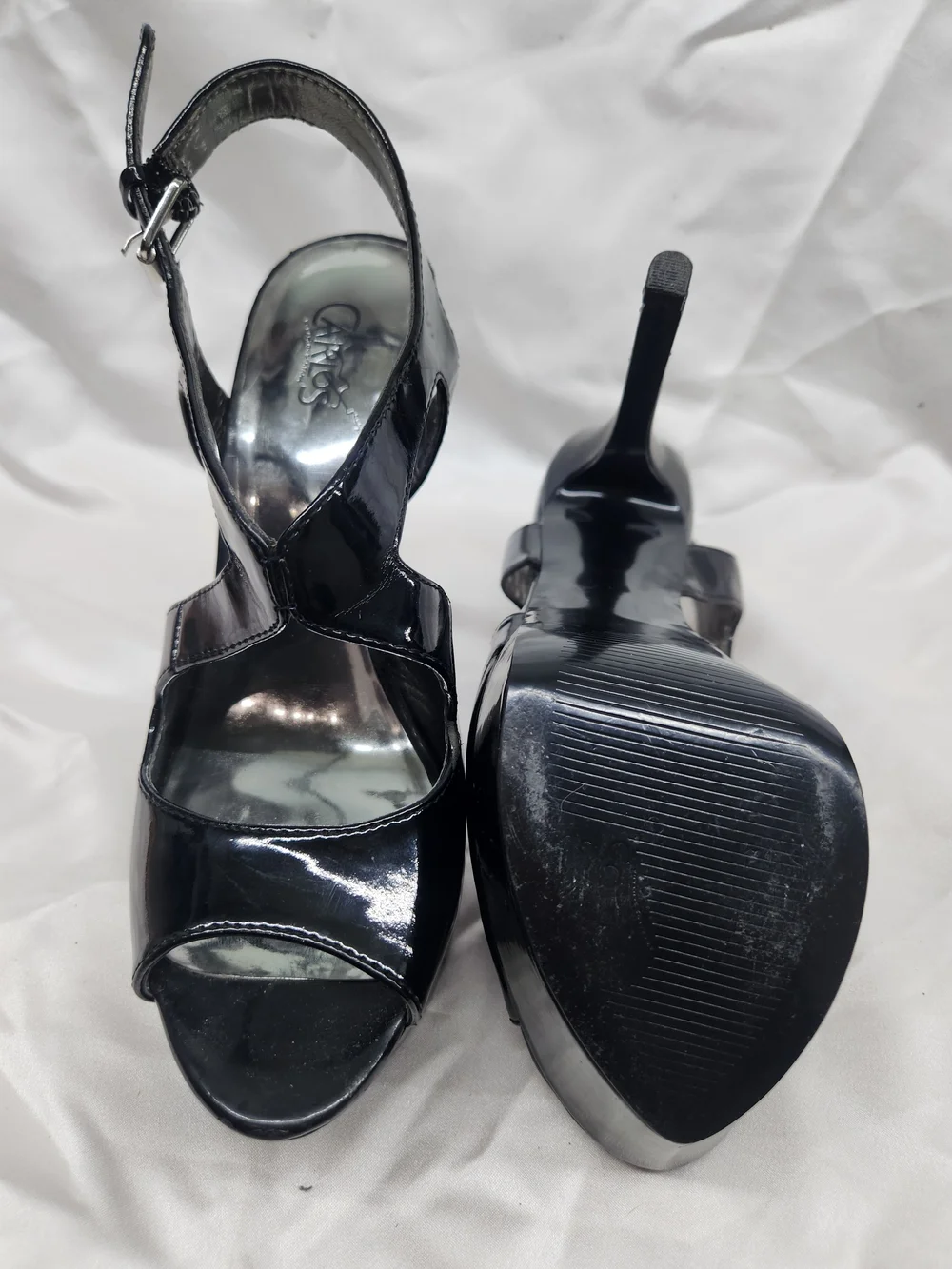 Carlos by Carlos Santana Black Patent Platform Peep-Toe Sandals